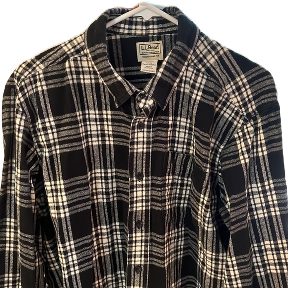 L.L. Bean Men Plaid Shirt Black & White Traditional Fit LARGE-REG - Picture 3 of 12